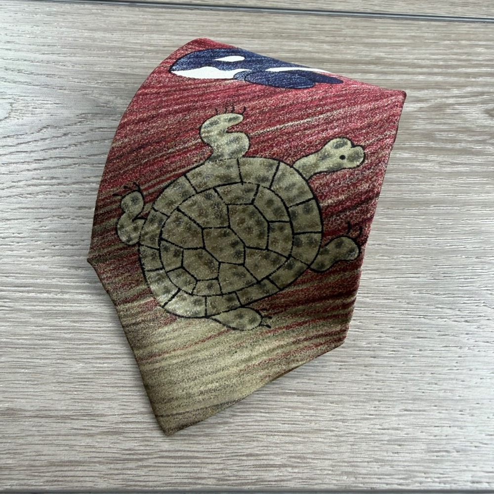 WWF Mens Necktie World Wildlife Fund Sea Turtle Orca Silk Red OS